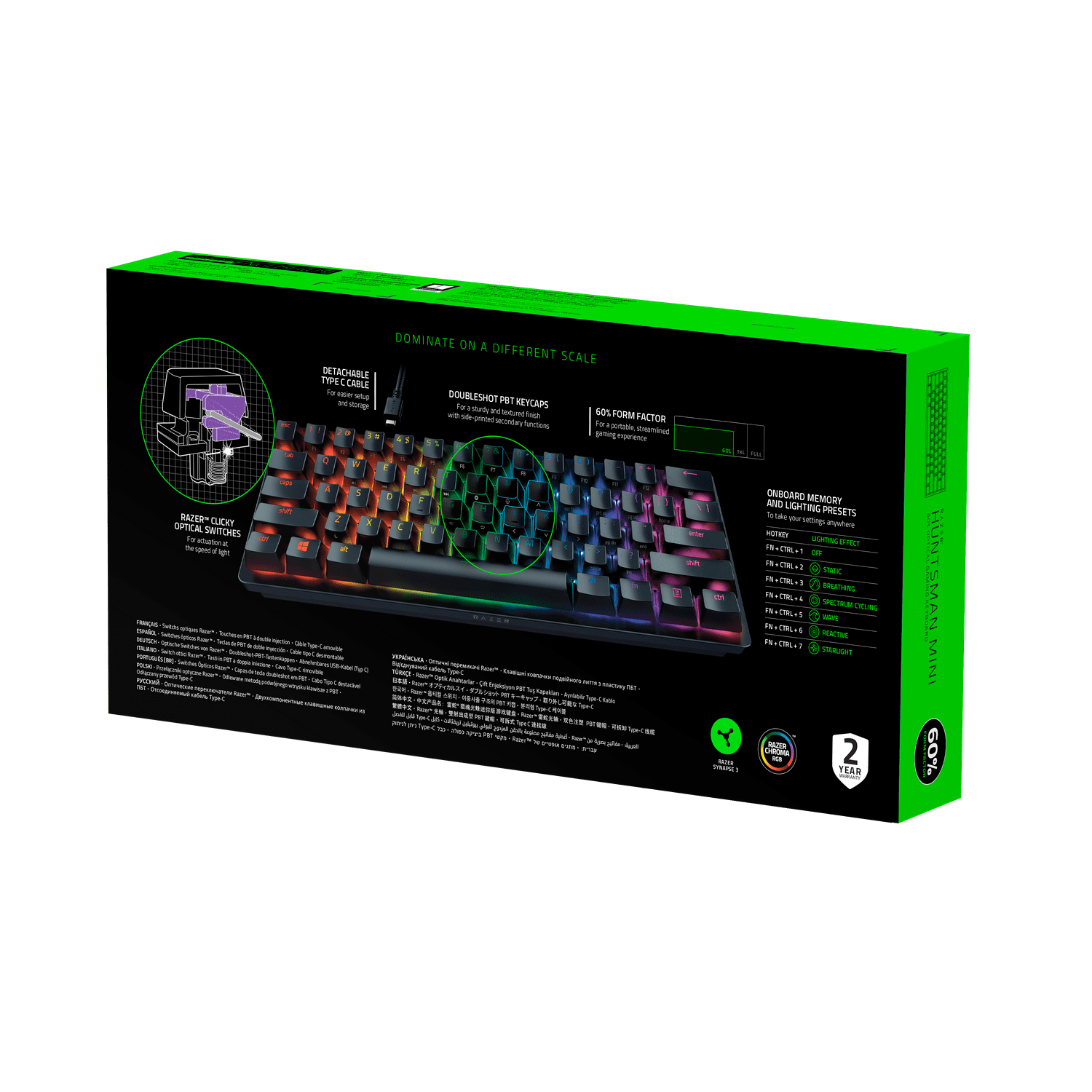 Razer Huntsman Mini 60 Wired Rgb Gaming Keyboard Black Razer Optical Clicky Purple Switch 3950